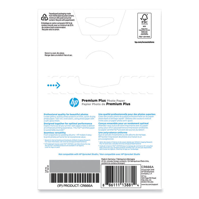Premium Plus Photo Paper, 11.5 mil, 4 x 6, Soft-Gloss White, 100/Pack