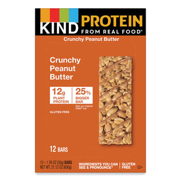Protein Bars, Crunchy Peanut Butter, 1.76 oz Individually Wrapped, 12/Pack
