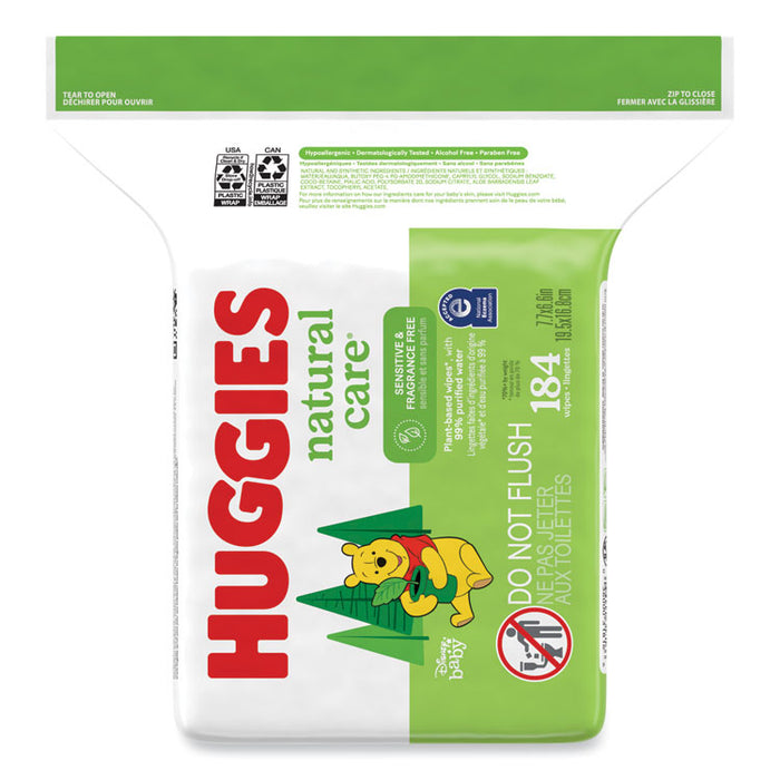 Natural Care Sensitive Baby Wipes, 1-Ply, 3.88 x 6.6, Unscented, White, 184/Pack, 3 Packs/Carton