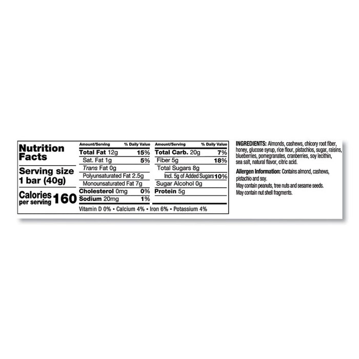 Plus Nutrition Boost Bar, Pom. Blueberry Pistachio/Antioxidants, 1.4 oz Bar, 12/Box