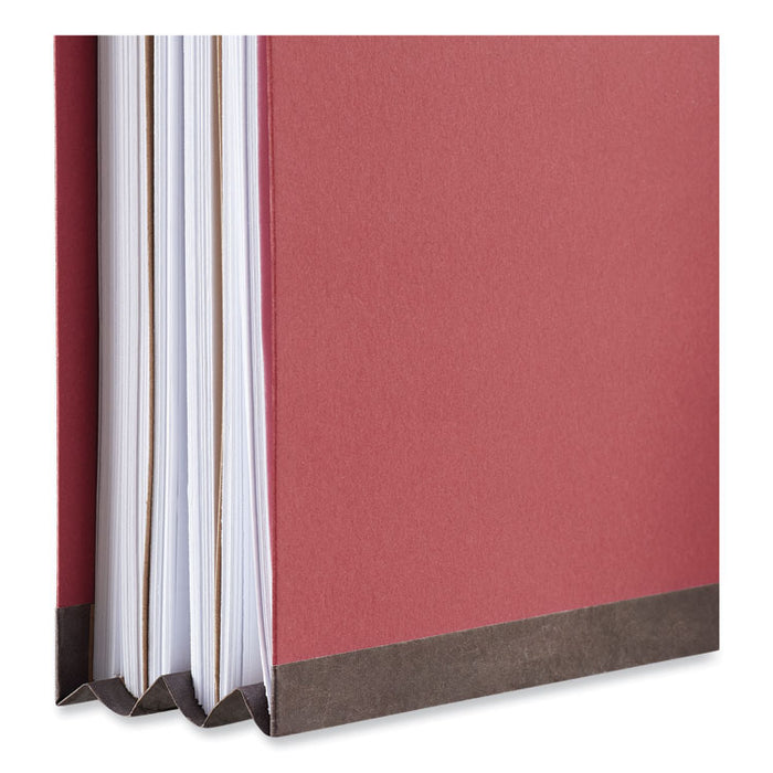Pressboard Classification Folders, 2/5-Cut Tab: Right of Center, Expands 2", 1 Divider, 4 Fasteners, Letter Size, Red, 10/Box