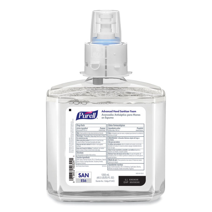 Advanced Hand Sanitizer Foam, For ES6 Dispensers, 1,200 mL Refill, Clean Scent, 2/Carton
