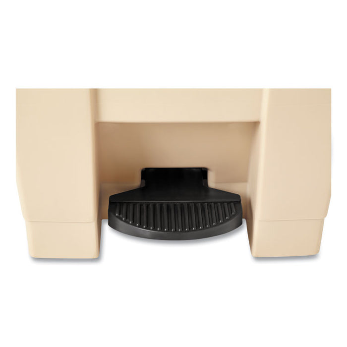 Indoor Utility Step-On Waste Container, 12 gal, Plastic, Beige