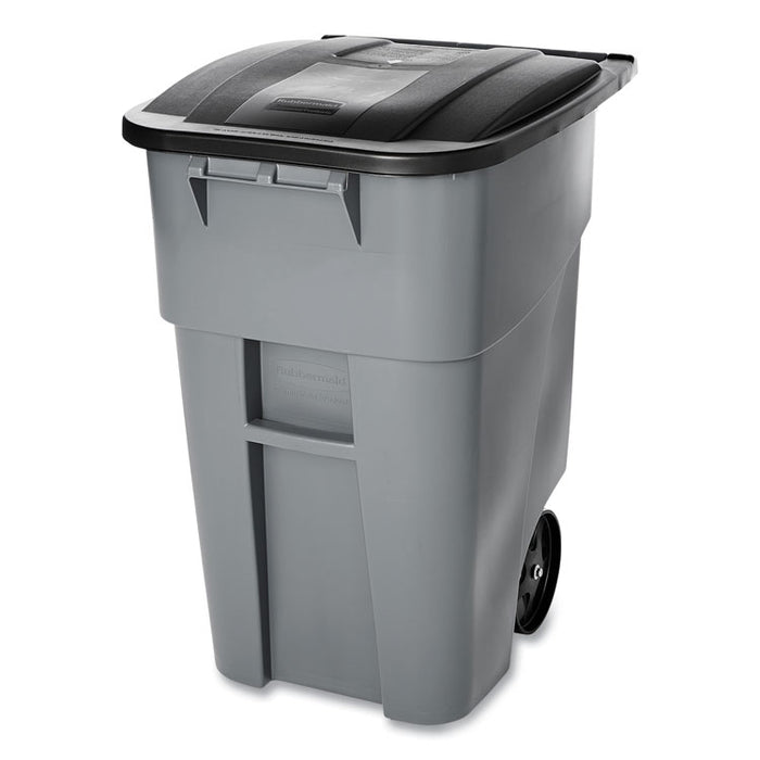 Rollout Container, 50 gal, Molded Plastic, Gray
