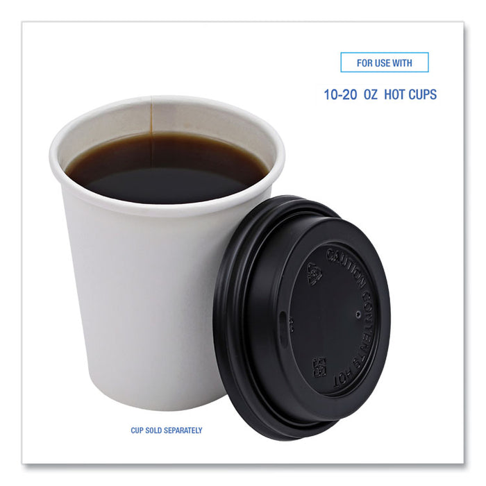 Hot Cup Lids, Fits 10 oz to 20 oz Hot Cup, Plastic, Black, 1,000/Carton