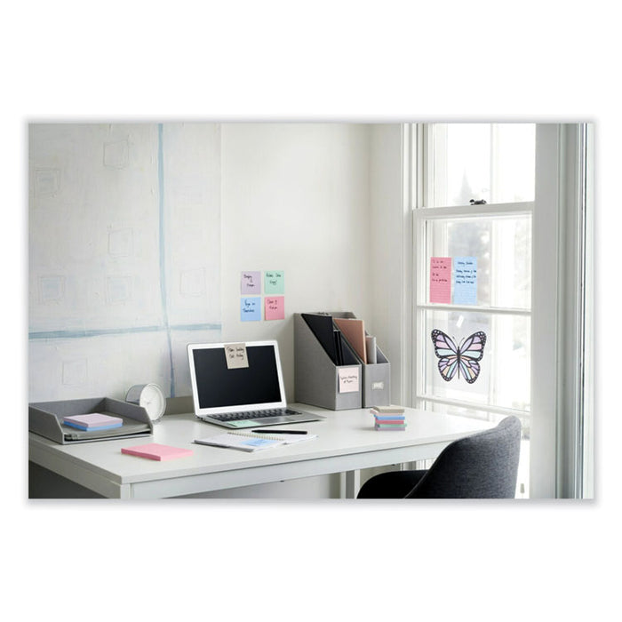 100% Recycled Paper Super Sticky Notes, 3" x 3", Wanderlust Pastels, 70 Sheets/Pad, 12 Pads/Pack