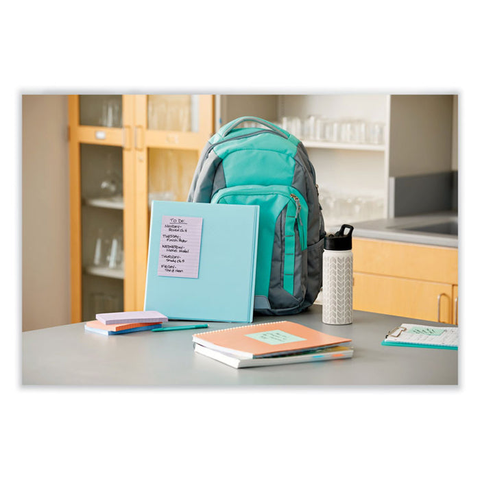 100% Recycled Paper Super Sticky Notes, Ruled, 4" x 6", Wanderlust Pastels, 45 Sheets/Pad, 4 Pads/Pack