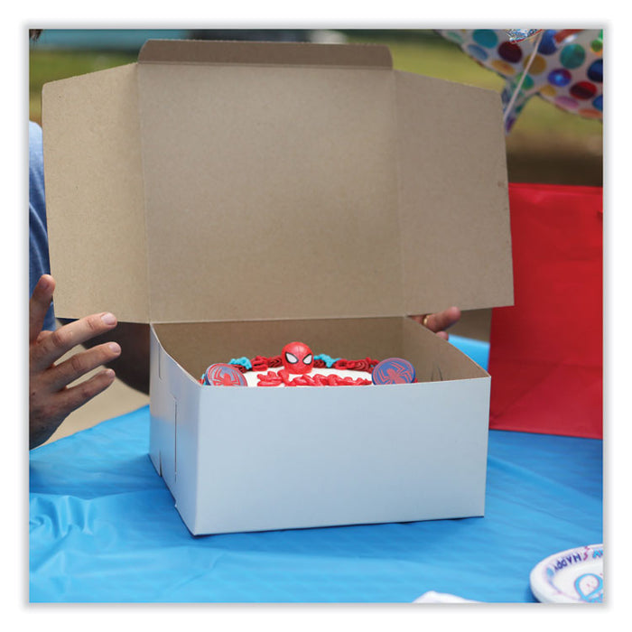 White One-Piece Non-Window Bakery Boxes, Standard, 10 x 10 x 4, White, Paper, 100/Bundle