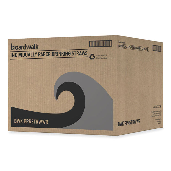 Individually Wrapped Paper Straws, 7.75 x 0.25, White, 3,200/Carton