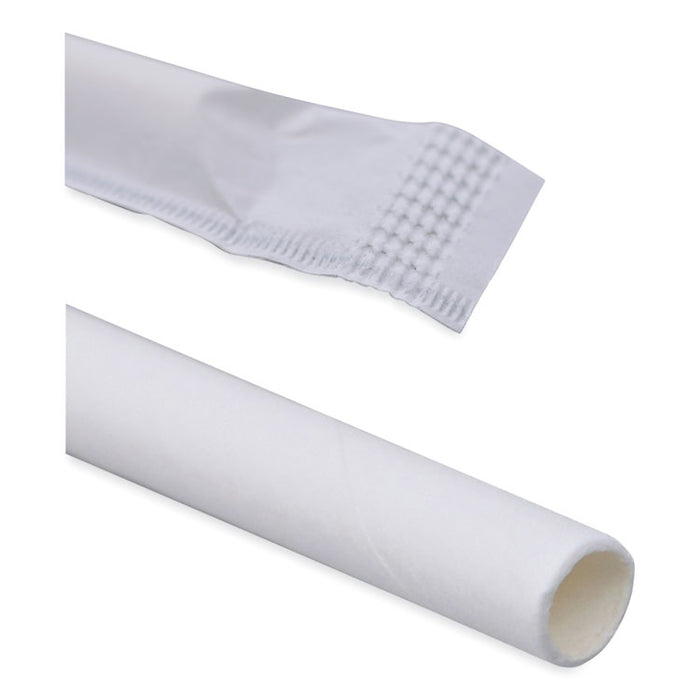 Individually Wrapped Paper Straws, 7.75 x 0.25, White, 3,200/Carton