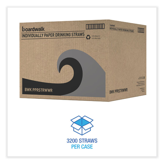 Individually Wrapped Paper Straws, 7.75 x 0.25, White, 3,200/Carton