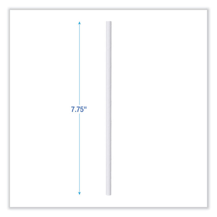 Individually Wrapped Paper Straws, 7.75 x 0.25, White, 3,200/Carton