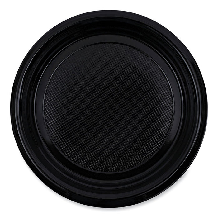 Hi-Impact Plastic Dinnerware, Plate, 9" dia, Black, 500/Carton