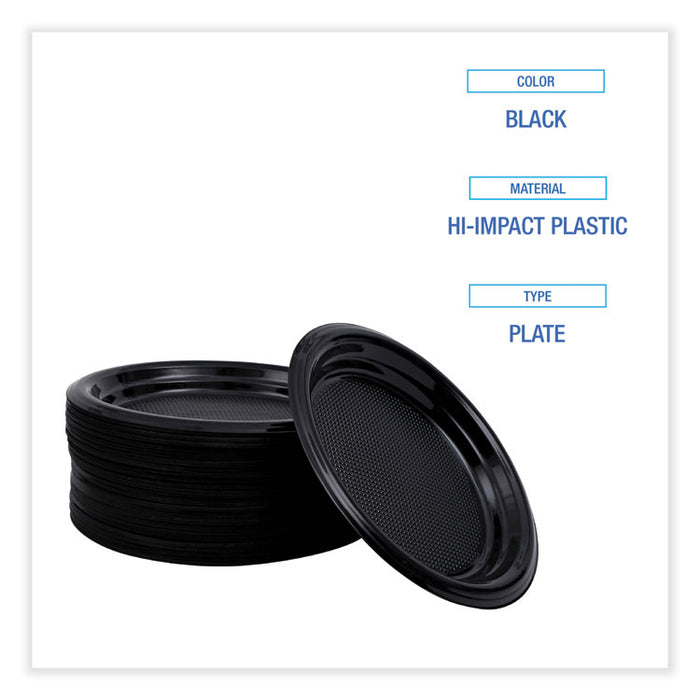 Hi-Impact Plastic Dinnerware, Plate, 6" dia, Black, 1,000/Carton