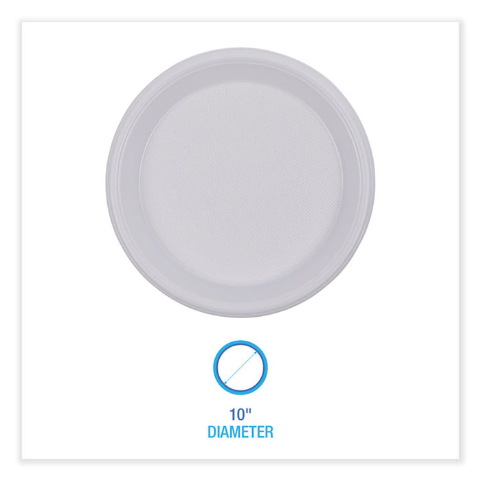 Hi-Impact Plastic Dinnerware, Plate, 10" dia, White, 500/Carton