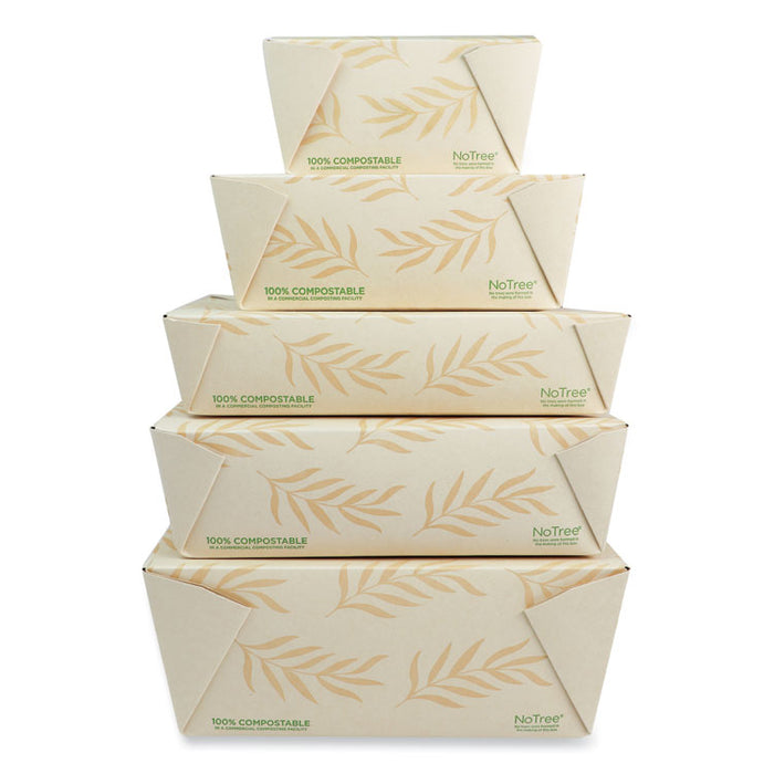 No Tree Folded Takeout Containers, 46 oz, 5.5 x 6.9 x 2.5, Natural, Sugarcane, 300/Carton