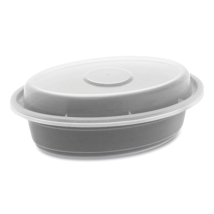 Newspring VERSAtainer Microwavable Containers, Oval, 8 oz, 5.7 x 4 x 1.5, Black/Clear, Plastic, 150/Carton