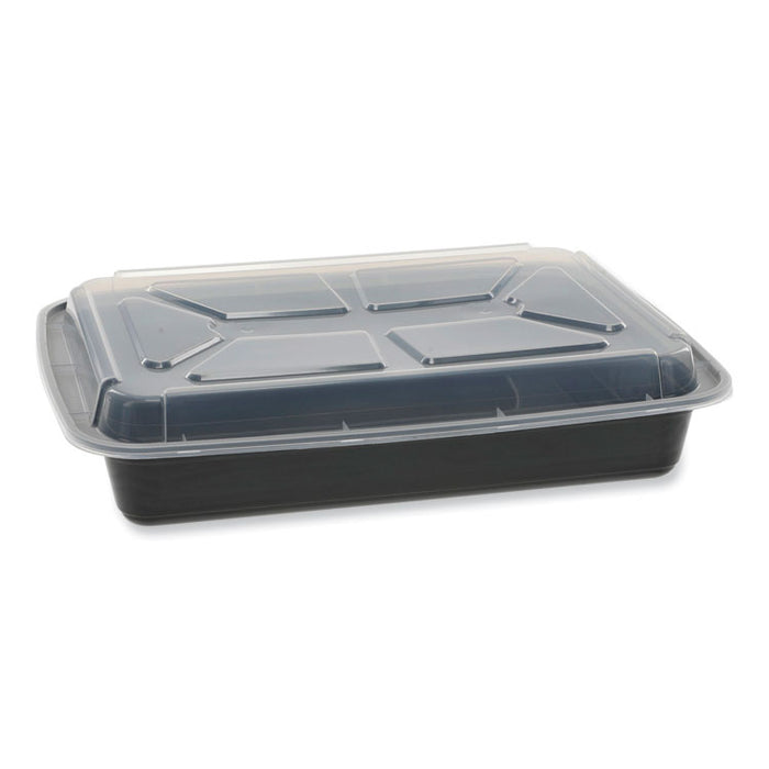 Newspring VERSAtainer Microwavable Containers, Rectangular, 58 oz, 11.5 x 8.5 x 2.5, Black/Clear, Plastic, 150/Carton