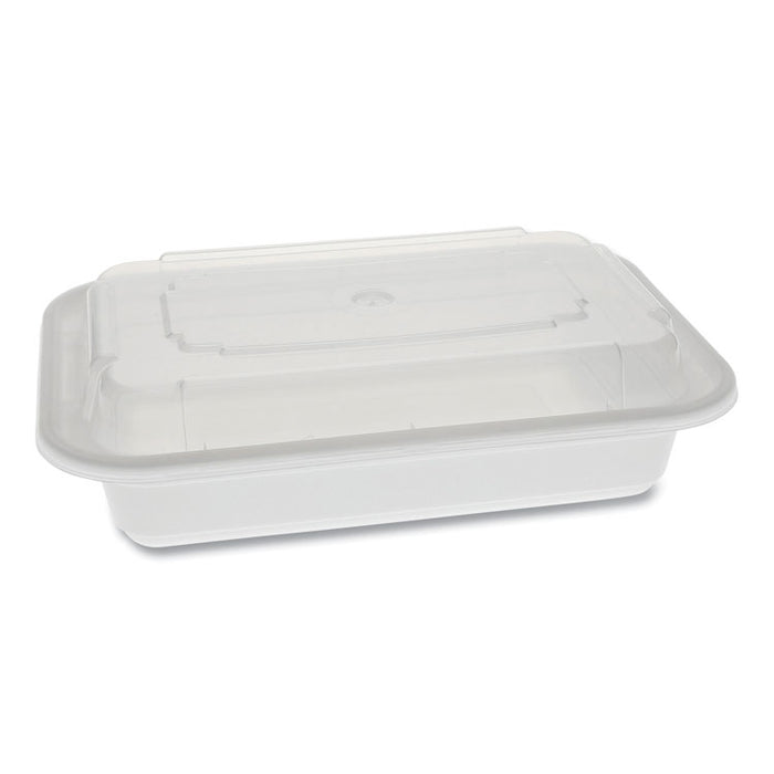 Newspring VERSAtainer Microwavable Containers, Rectangular, 16 oz, 7.4 x 5 x 2.2, White/Clear, Plastic, 150/Carton
