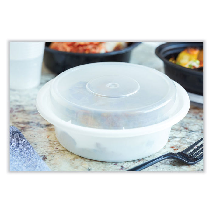 Newspring VERSAtainer Microwavable Containers, Round, 32 oz, 7 x 7 x 2.8, White/Clear, Plastic, 150/Carton