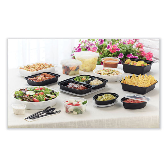 Newspring VERSAtainer Microwavable Containers, Oval, 8 oz, 5.7 x 4 x 1.5, Black/Clear, Plastic, 150/Carton
