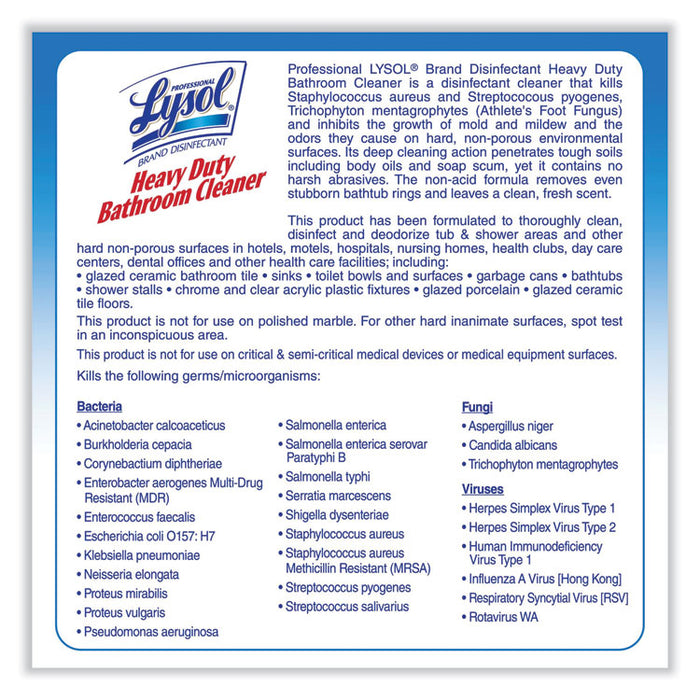 Disinfectant Heavy-Duty Bathroom Cleaner Concentrate, Fresh Lime Scent, 1 gal Bottle, 4/Carton