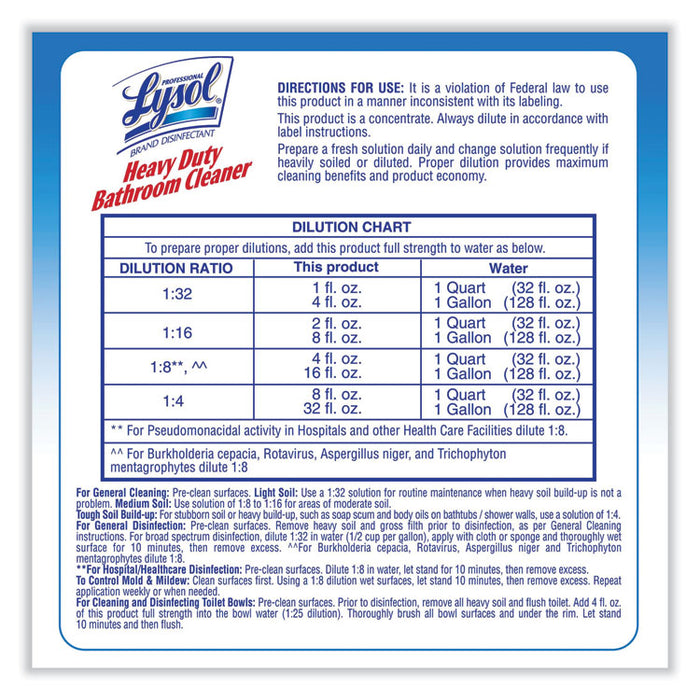 Disinfectant Heavy-Duty Bathroom Cleaner Concentrate, Fresh Lime Scent, 1 gal Bottle, 4/Carton
