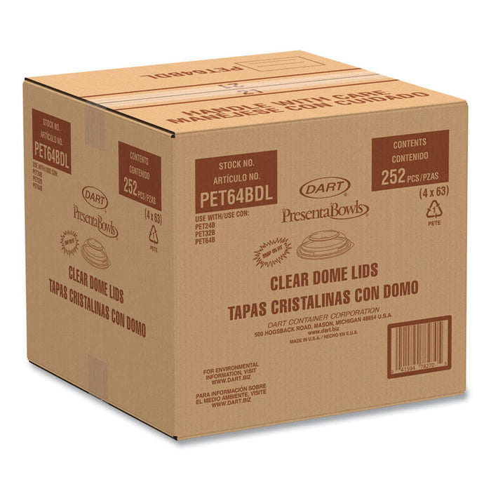 PresentaBowls Lids, Clear, Fits 24 oz to 64 oz Bowls, 7.3" Diameter x 1.1" h, Plastic, 252/Carton
