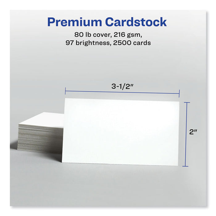 Printable Microperforated Business Cards with Sure Feed Technology, Laser, 2 x 3.5, White, 10/Sheet, 250 Sheets/Box