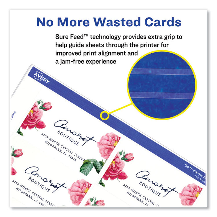 Printable Microperforated Business Cards with Sure Feed Technology, Inkjet, 2 x 3.5, White, 10/Sheet, 100 Sheets/Bx