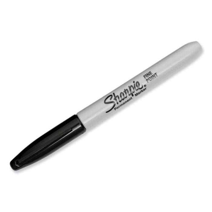 Fine Tip Permanent Marker, Stainless Steel Single Marker Case, Fine Bullet Tip, Black, 5/Pack