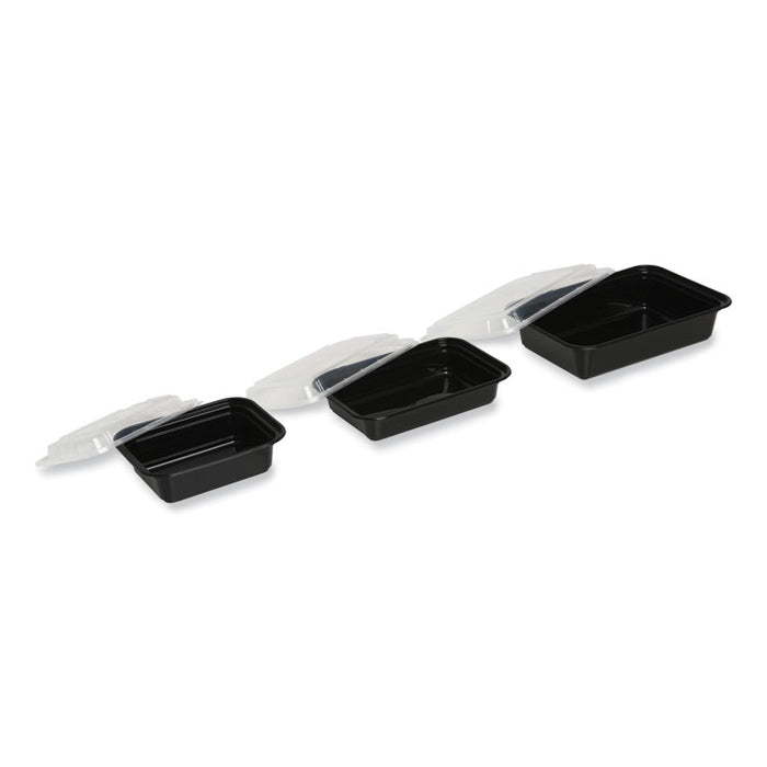 Microwavable Food Container with Lid, Rectangular, 16 oz, 7.48 x 5.03 x 2.04, Black/Clear, Plastic, 150/Carton