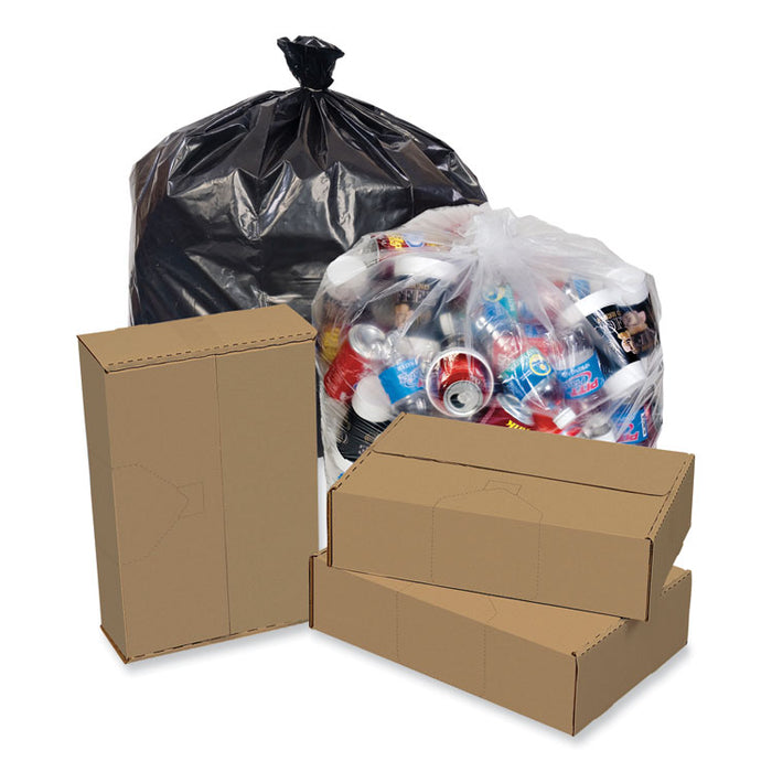 Eco Strong Plus Can Liners, 60 gal, 1.7 mil, 38" x 58", Black, Perforated Roll, 100/Carton