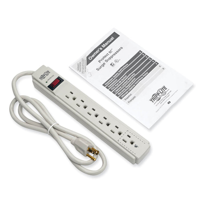 Protect It! Surge Suppressor, 6 AC Outlets, 4 ft. Cord, 790 J, Light Gray