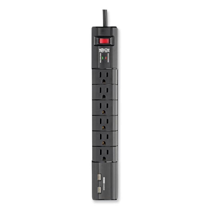 Protect It! Surge Suppressor, 6 AC Outlets/2 USB Ports, 8 ft Cord, 1,080 J, Black
