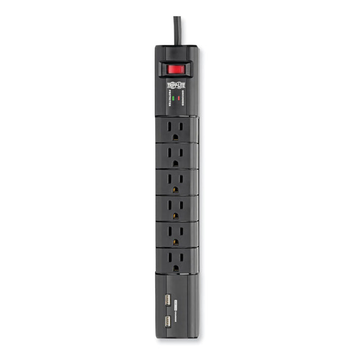 Protect It! Surge Suppressor, 6 AC Outlets/2 USB Ports, 8 ft Cord, 1,080 J, Black