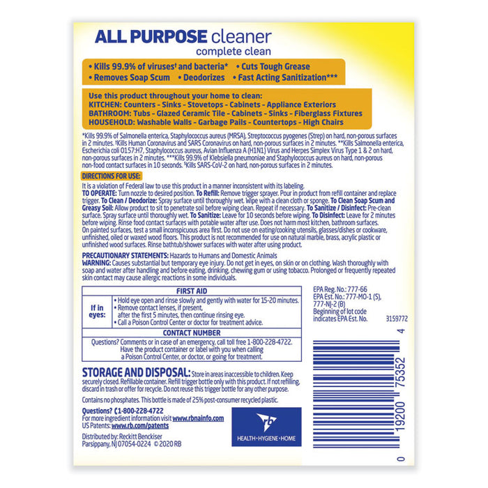 Ready-to-Use All-Purpose Cleaner, Lemon Breeze Scent, 32 oz Spray Bottle, 12/Carton