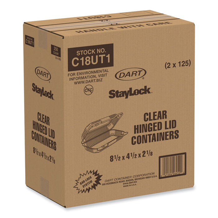StayLock Clear Hinged Lid Containers, 4.5" x 8.5" x 2.1", Clear, Plastic, 250/Carton