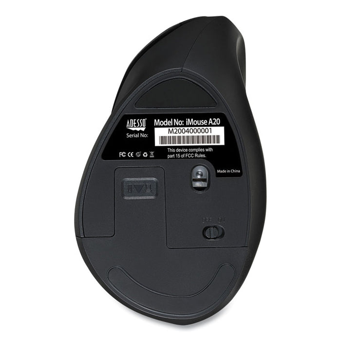 iMouse A20 Antimicrobial Vertical Wireless Mouse, 2.4 GHz Frequency/33 ft Wireless Range, Right Hand Use, Black/Granite