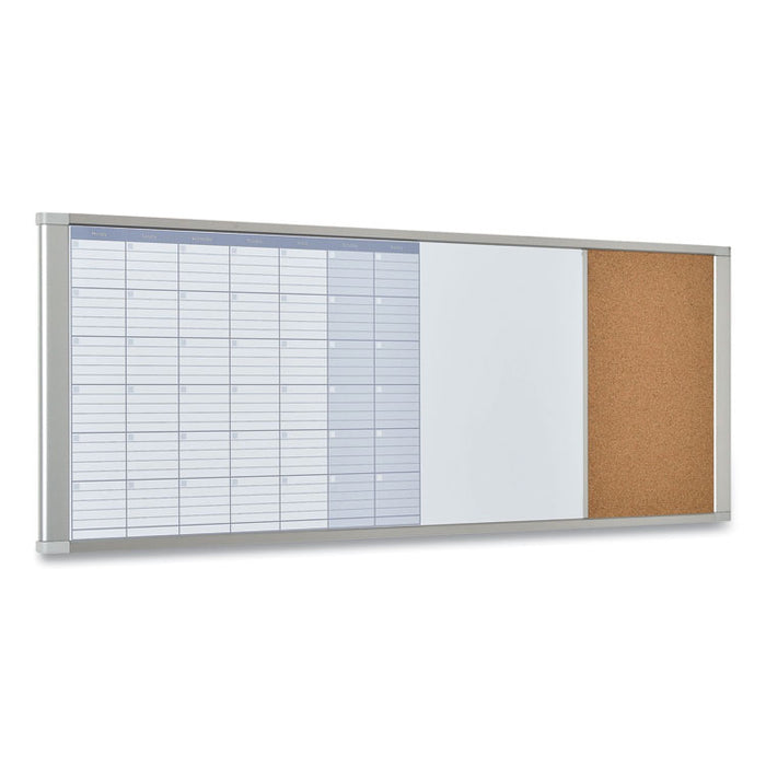 Magnetic Calendar Combo Board, Monthly Planning/Scheduling, 48" x 18", White Surface, Satin Aluminum Frame