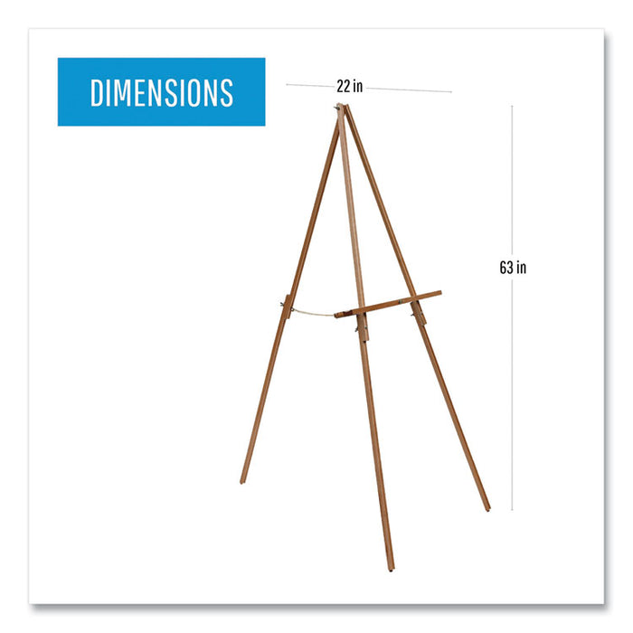 Oak Display Tripod Easel, 60" Tall, Wood, Oak Finish, Supports Up to 15 lb