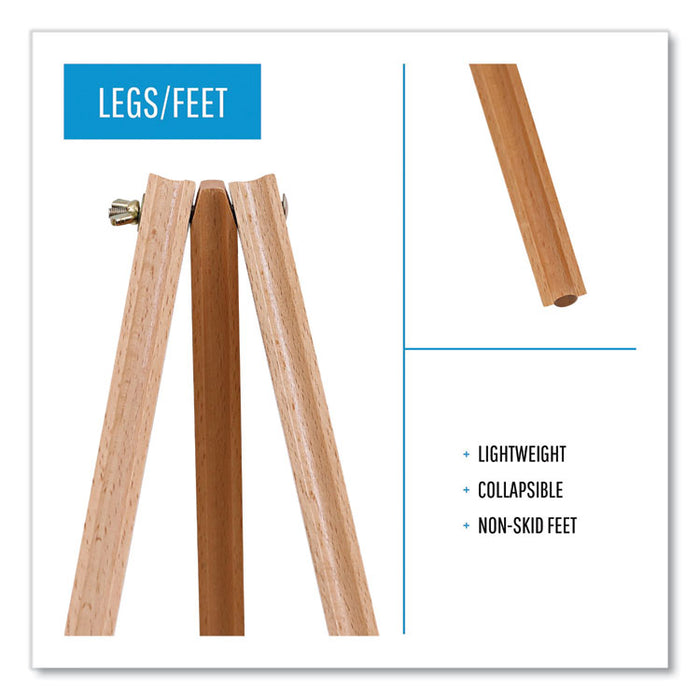 Oak Display Tripod Easel, 60" Tall, Wood, Oak Finish, Supports Up to 15 lb