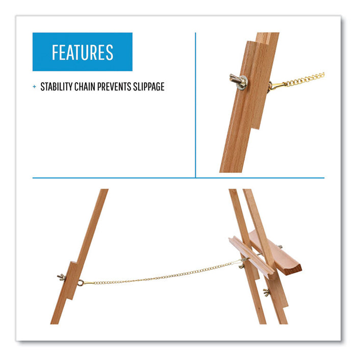 Oak Display Tripod Easel, 60" Tall, Wood, Oak Finish, Supports Up to 15 lb