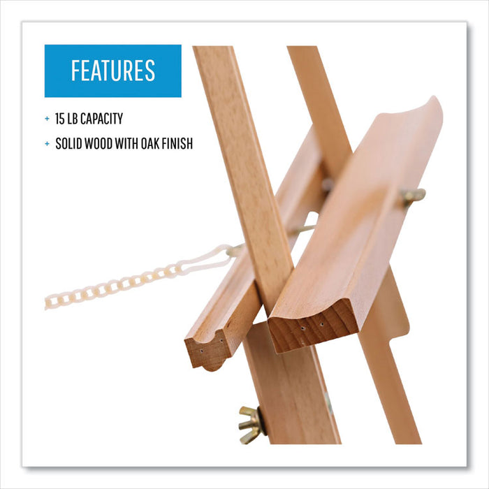 Oak Display Tripod Easel, 60" Tall, Wood, Oak Finish, Supports Up to 15 lb