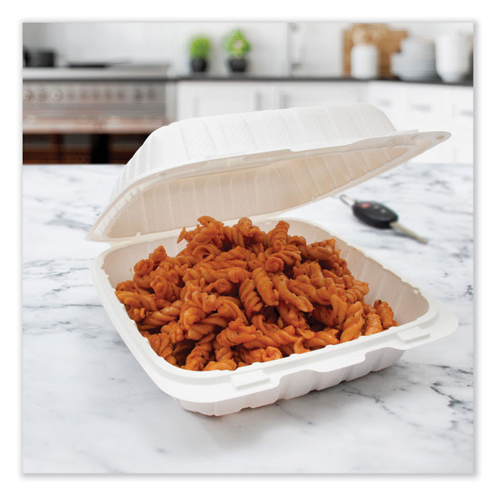 Hinged Lid Containers, 8.25 x 8 x 3, White, Plastic, 150/Carton