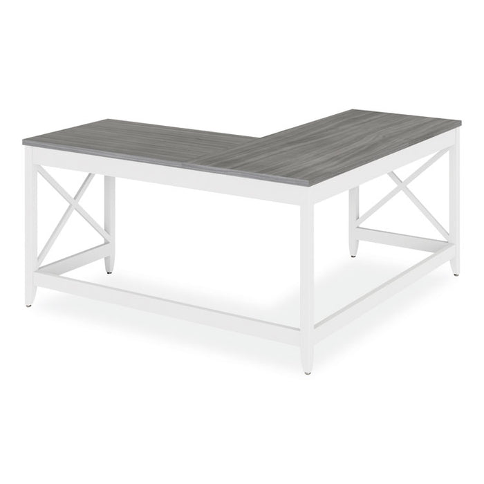 L-Shaped Farmhouse Desk, 58.27" x 58.27" x 29.53", Gray/White