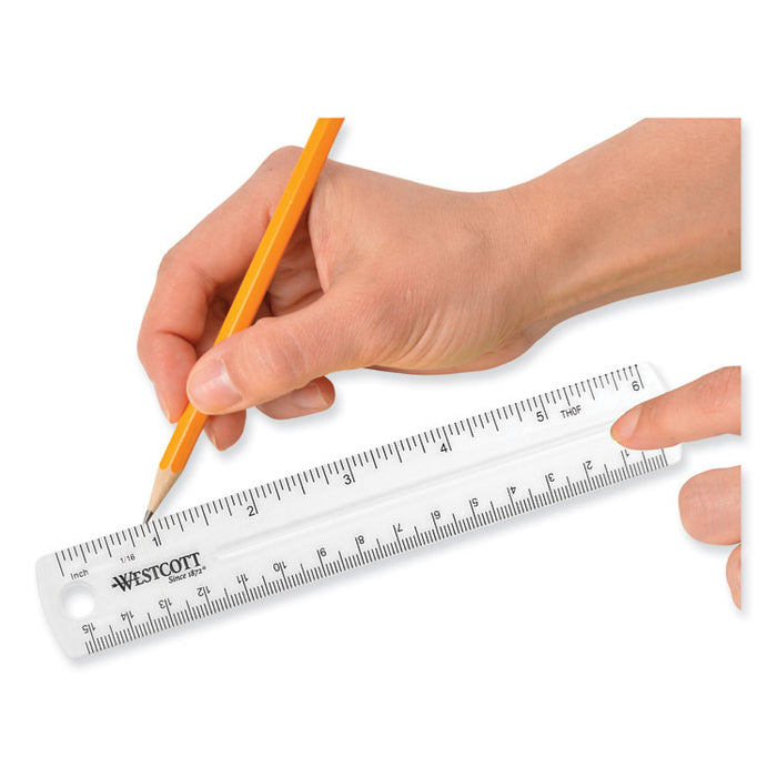 Clear Flexible Acrylic Ruler, Standard/Metric, 6" (15 cm) Long, Clear, 12/Box