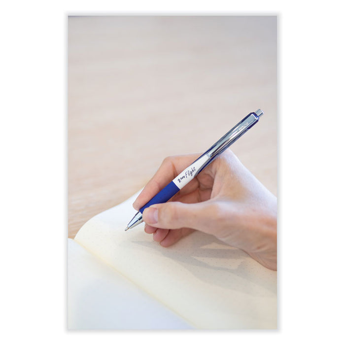 Z-Grip Flight Ballpoint Pen, Retractable, Bold 1.2 mm, Blue Ink, Black/Blue/White Barrel, 12/Pack
