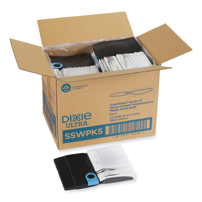 SmartStock Wrapped Heavyweight Cutlery Refill, Knife, Plastic, Black, 960/Carton
