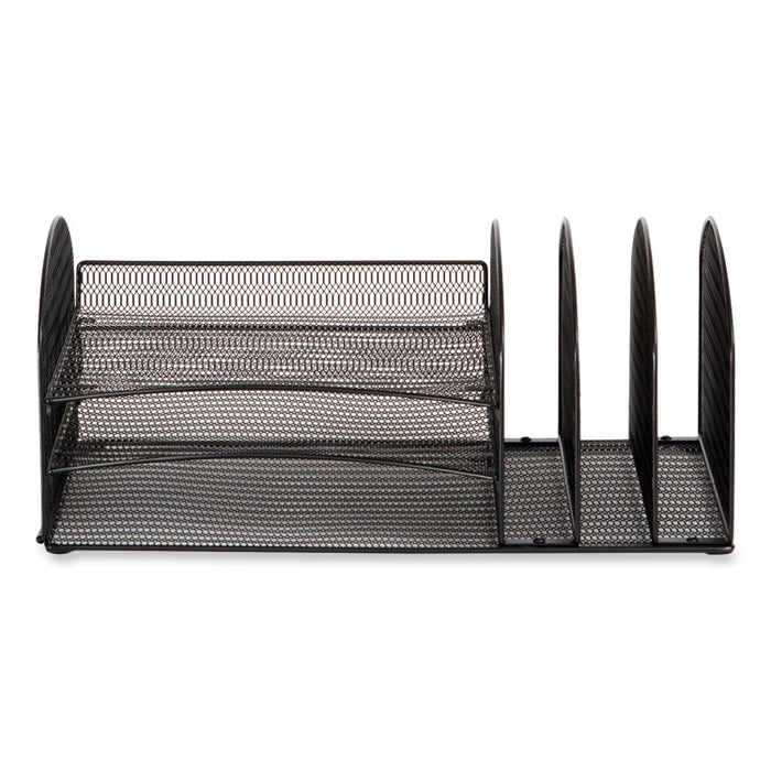 Onyx Mesh Desk Organizer with Three Horizontal and Upright Sections, Letter Size Files, 19.62 x 11.32 x 8.5, Black